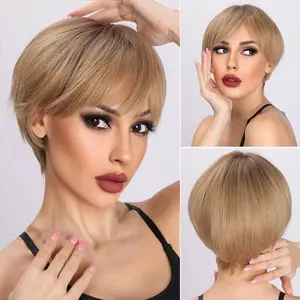 SMILCO/8-inch | Ombre Gold Yellow Straight Bob with Bangs | SM166-2