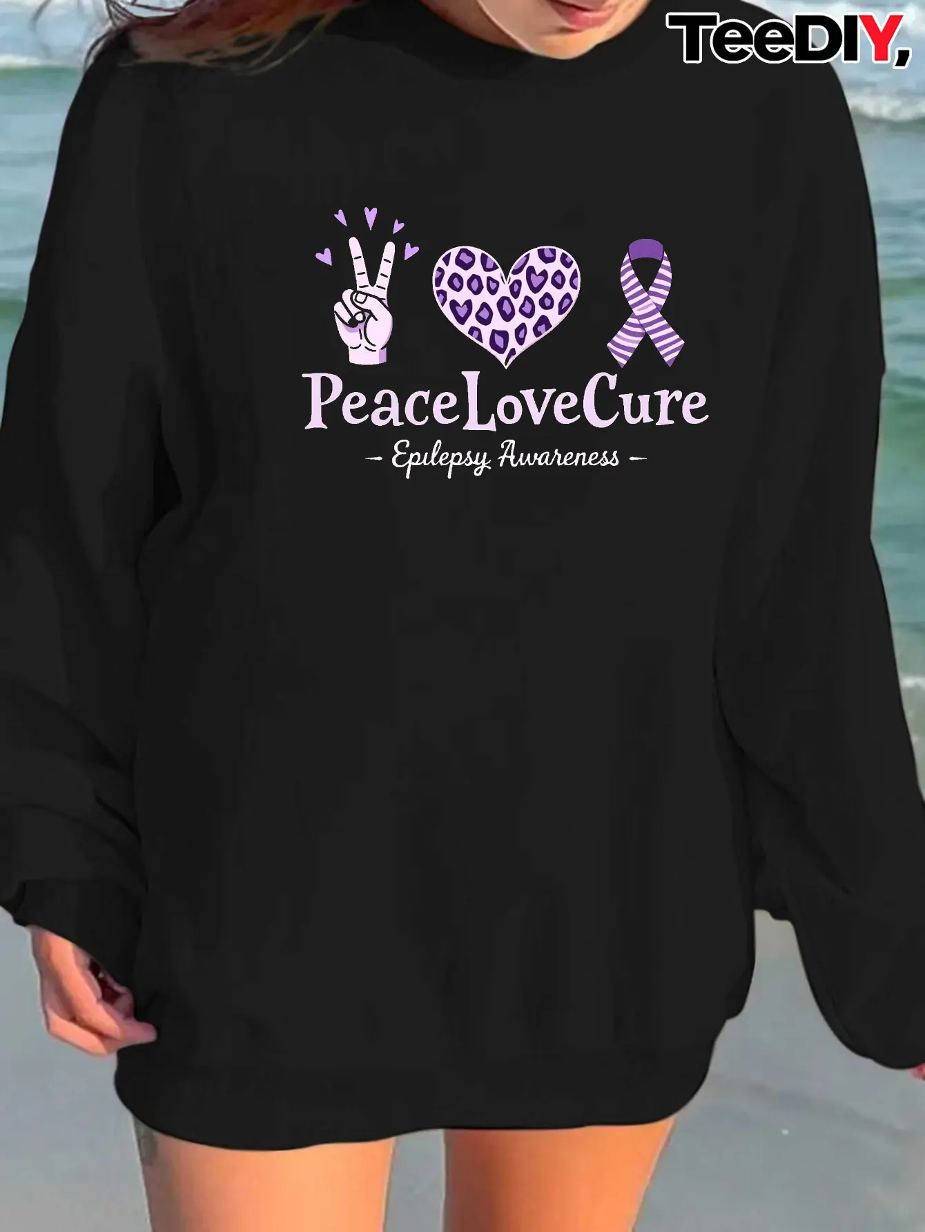 teediy Peace Love Epilepsy Awareness Women'S round neck sweatshirt