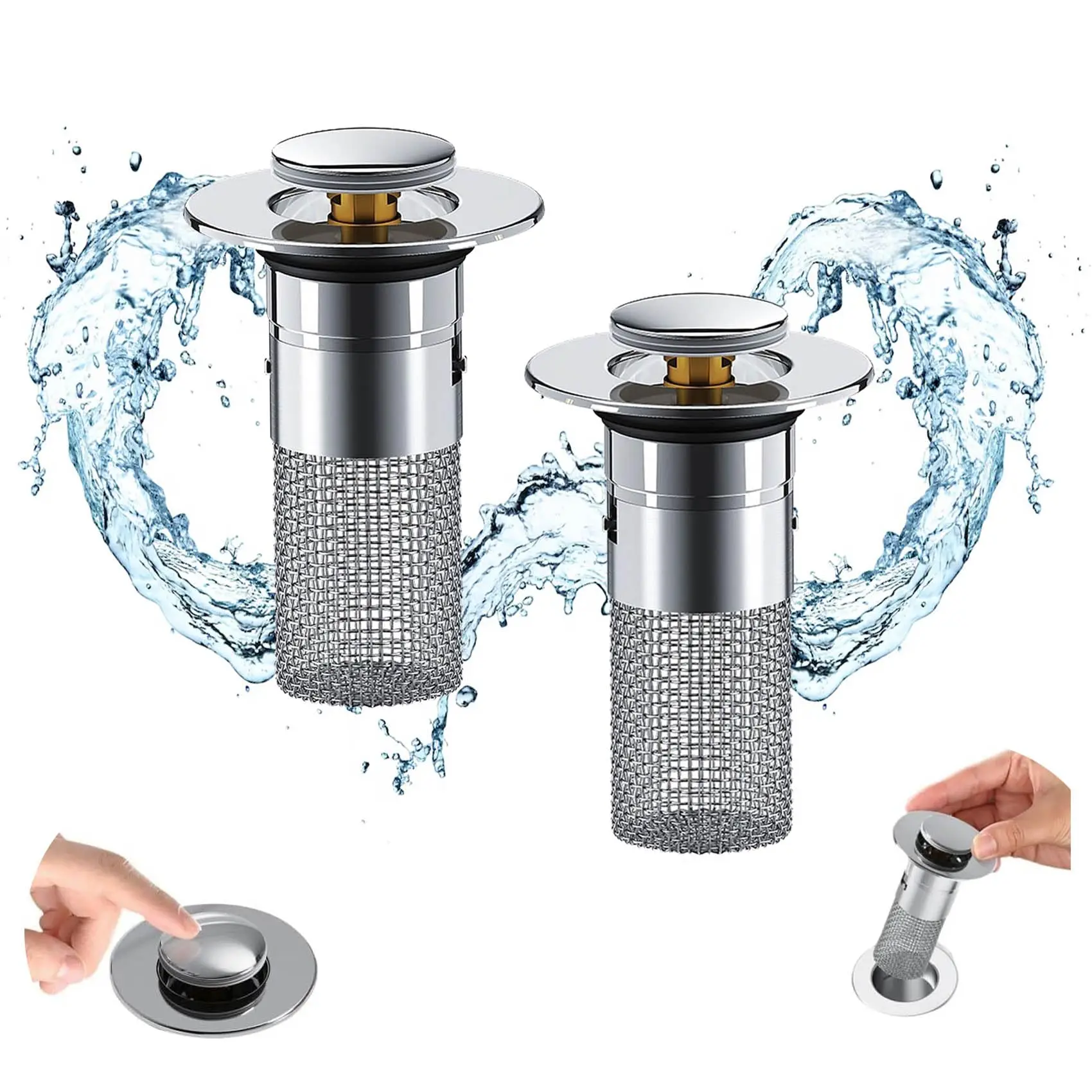 1pc Stainless Steel Universal Anti-Clog Bathroom Sink Stopper - Drain Protection, Smooth, Fits All Drain Hole Sizes, Aids Bathroom Cleaning, Brass, Anti-Clogging
