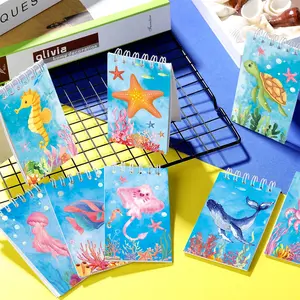 8-Pack Portable Coil Notebook Set, Underwater World Vertical Flip Design, Student Paper Notebooks, Tear-Off Pages, 16 Sheets Each