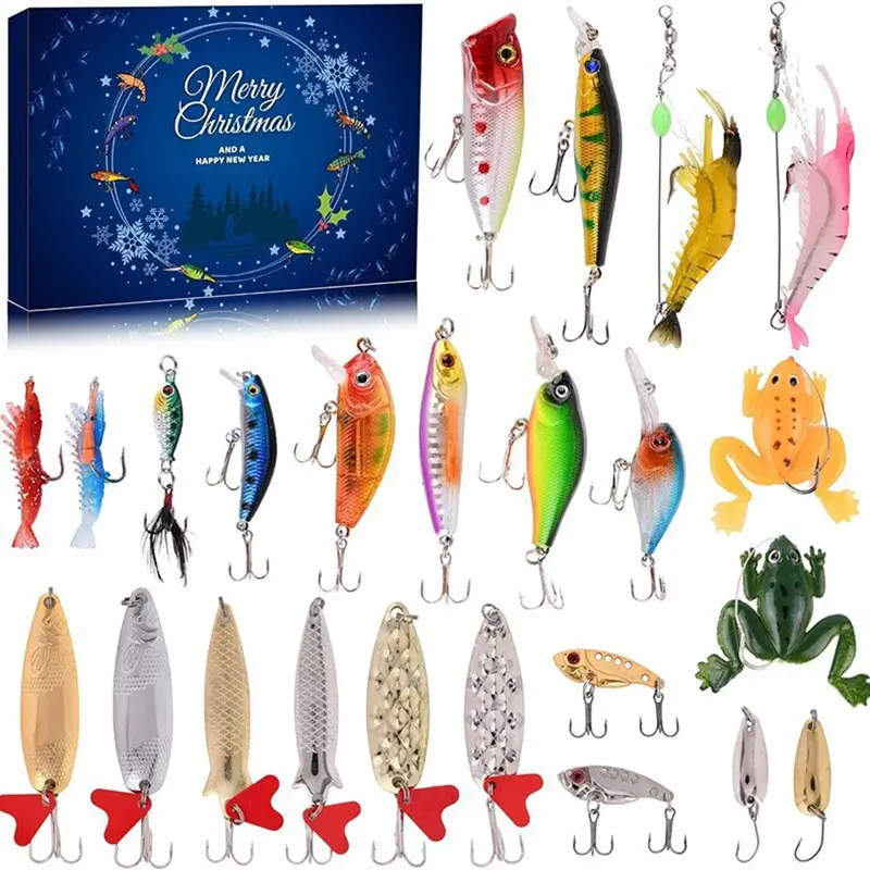 Fishing Advent Calendar for Adult Men  Boys, 2025  Lure Christmas Gifts, 24 Days Topwater Lures Spoons Minnow Popper Crankbait VIB for Fishing Lovers Father Boyfriend Brother sluggo  bass lure spy bait z man  lures outdoor  lover texas rig fish tail