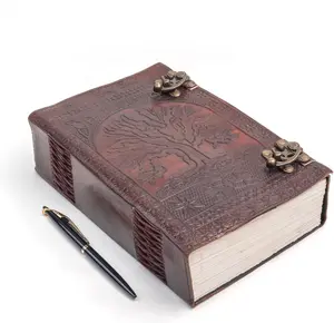 600 Pages  Large Leather Journal Diary Embossed Tree of Life Book Of Shadows Notebook Writing Seven Chakra Grimoire Sketchbook 7 x 10 Leather Bound (Brown)