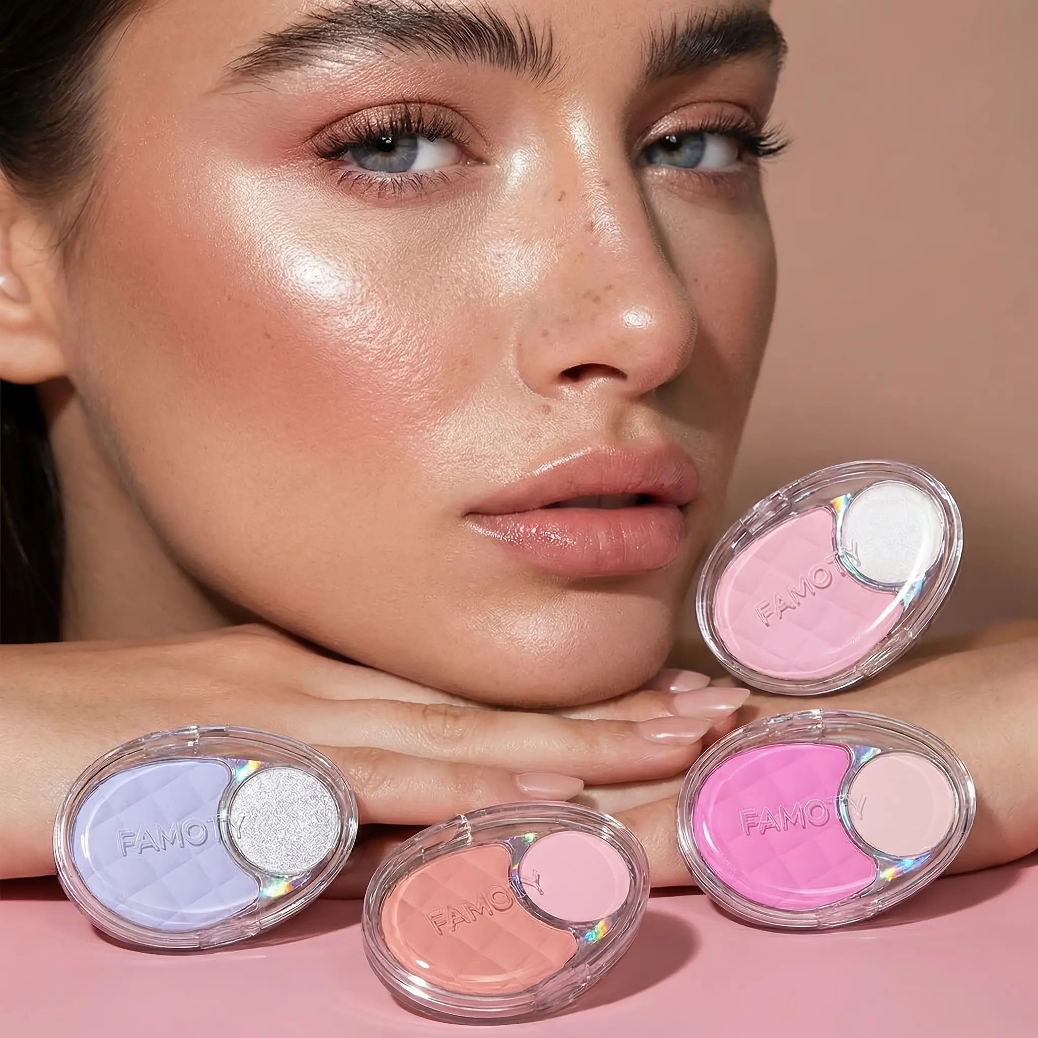 Cosmetic Grade Powder Blush Palette with Shimmer Glow Highlighter - Water Resistant, Medium Coverage, Dewy Radiant Finish Face Makeup for Adults, All Skin Tones and Types, No Sunkissed Glow Compromise