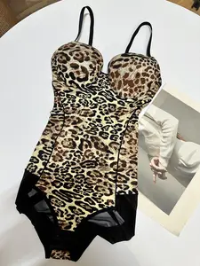 Women's Leopard Print Backless Body Shaper Dress, Adjustable Straps Slimming Design, Casual Fashion Bottoms for All Seasons, Backless Bodysuit