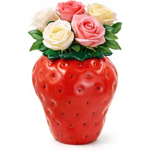 Strawberry Vase, Red Strawberry Ceramic Vase ,  Strawberry Shaped Planter Pot with Lid, Inspired Strawberry Decorative Vases for  Decor (Red)