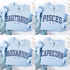 (Leave A Note or DM to Shop) (Ver 3) Custom Zodiac Sweatshirt – Light Blue Color, Custom Year-Est Your Year Astrology Pullover, Cute Horoscope Energy Gift, Unisex Crewneck Sweatshirt, Birthday Zodiac Sign Outfit - HARSIN