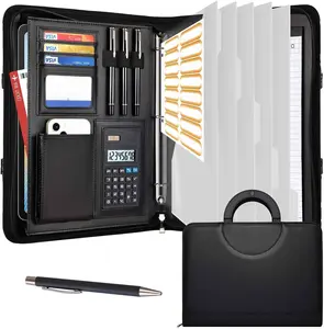 Portfolio Organizer - 3 Ring Binder with Handle, Vegan Leather Business Padfolio Folder with Notepad Includes 5 Clear Sheet Protectors for Documents Files