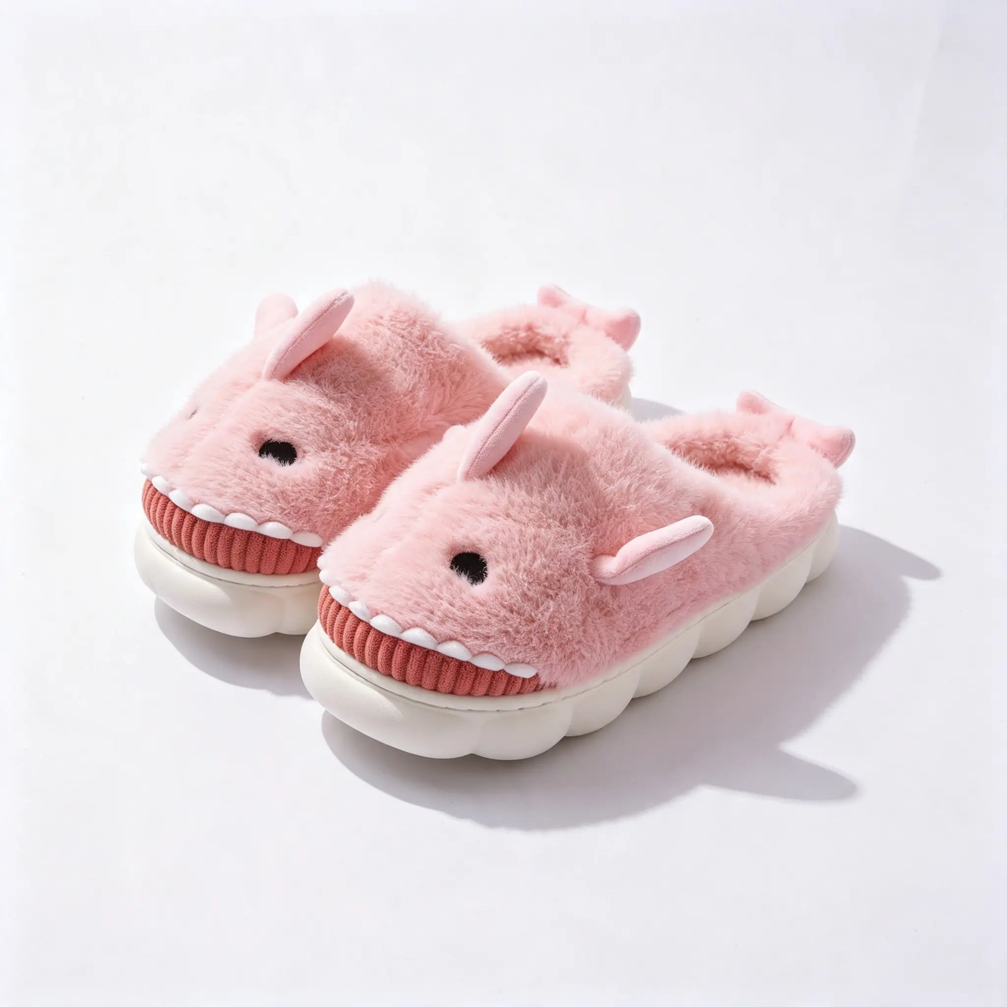 Women’s shark cotton slippers for winter, cute indoor home wear, warm plush cotton shoes suitable for outdoor use