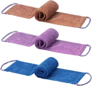 3 Pieces African Net Sponge,Exfoliating Bathing Back Scrubbers with Handles, Shower Net Body Scrubber Skin Smoother (Blue Purple Coffee)