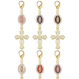 Alloy Cross Pendant with Rhinestones Fashion Accessory DIY Keychain Lobster Clasp Bag Charm