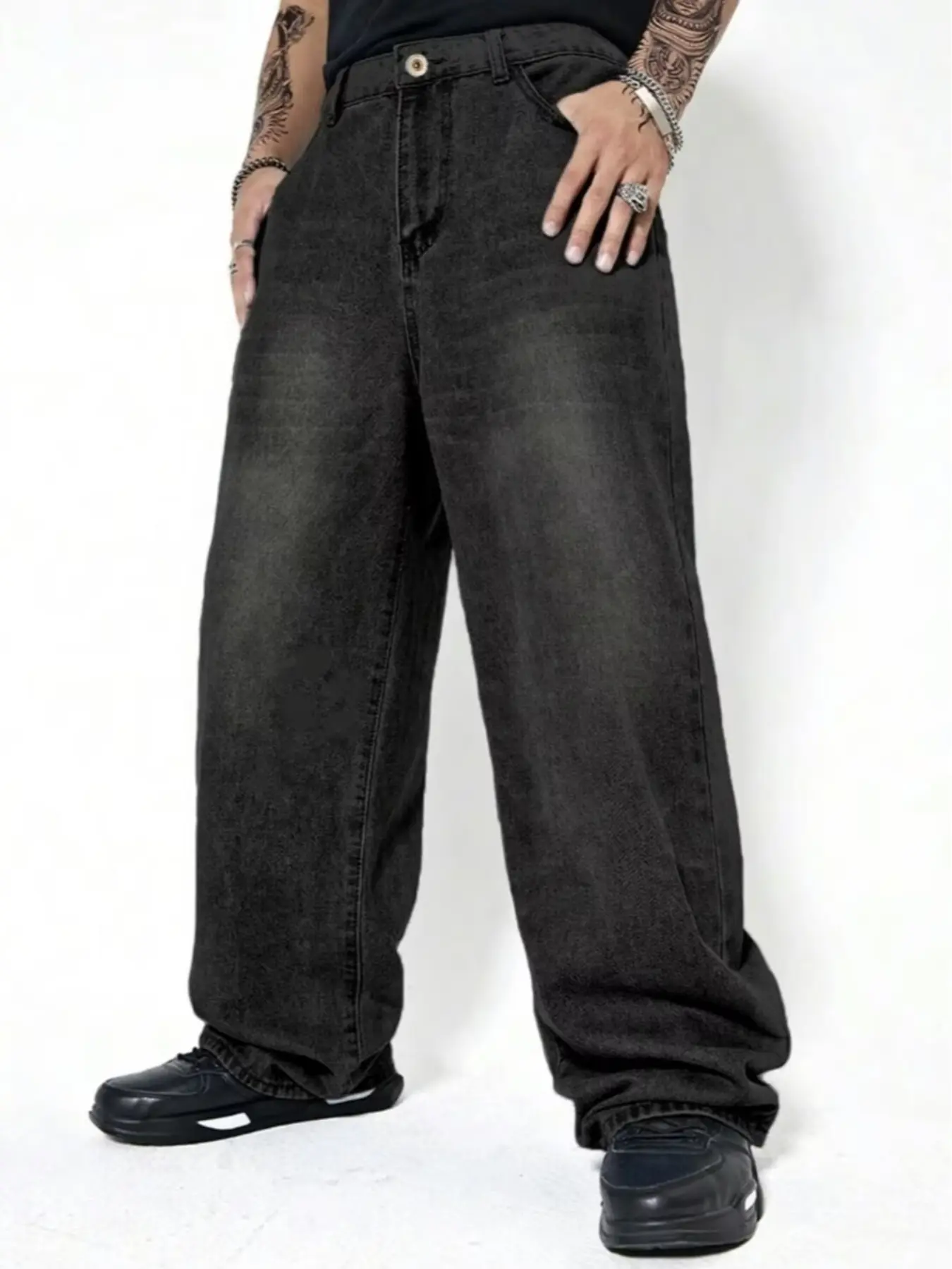 Men's Washed Loose Fit Jeans, Vintage Casual Streetwear Vibe Menswear Loose Fitting Denim Casual Denim Trousers Jeans with Pockets, Perfect Gift for Husband Boyfriend, All Seasons Wear Pants
