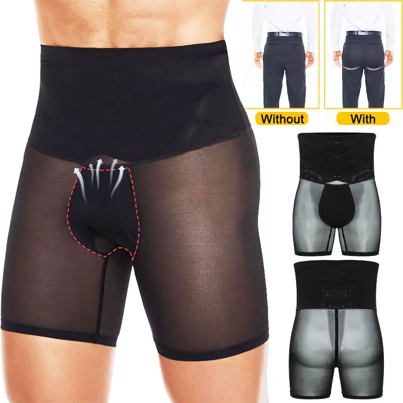 Men's High-Waist Snug-Fit Compression Boxers/Trunks - Solid Athletic Workout Shapewear with Waist Control, Tummy Slimming Underwear