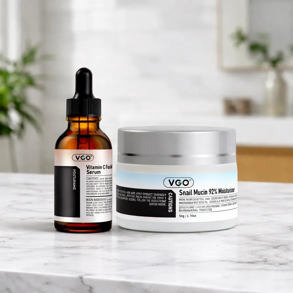 VGO Simple Routine Duo - Vitamin C Facial Serum (Smooth, Lightweight, Gentle) & Daily Snail Mucin Moisturizer, Hydrate, Cream, Moisture, All Skin Types, Bottle, Daily Use, Duo Set, 24 Months, Hydrating, Moisturizing, Single Item, Daily Care