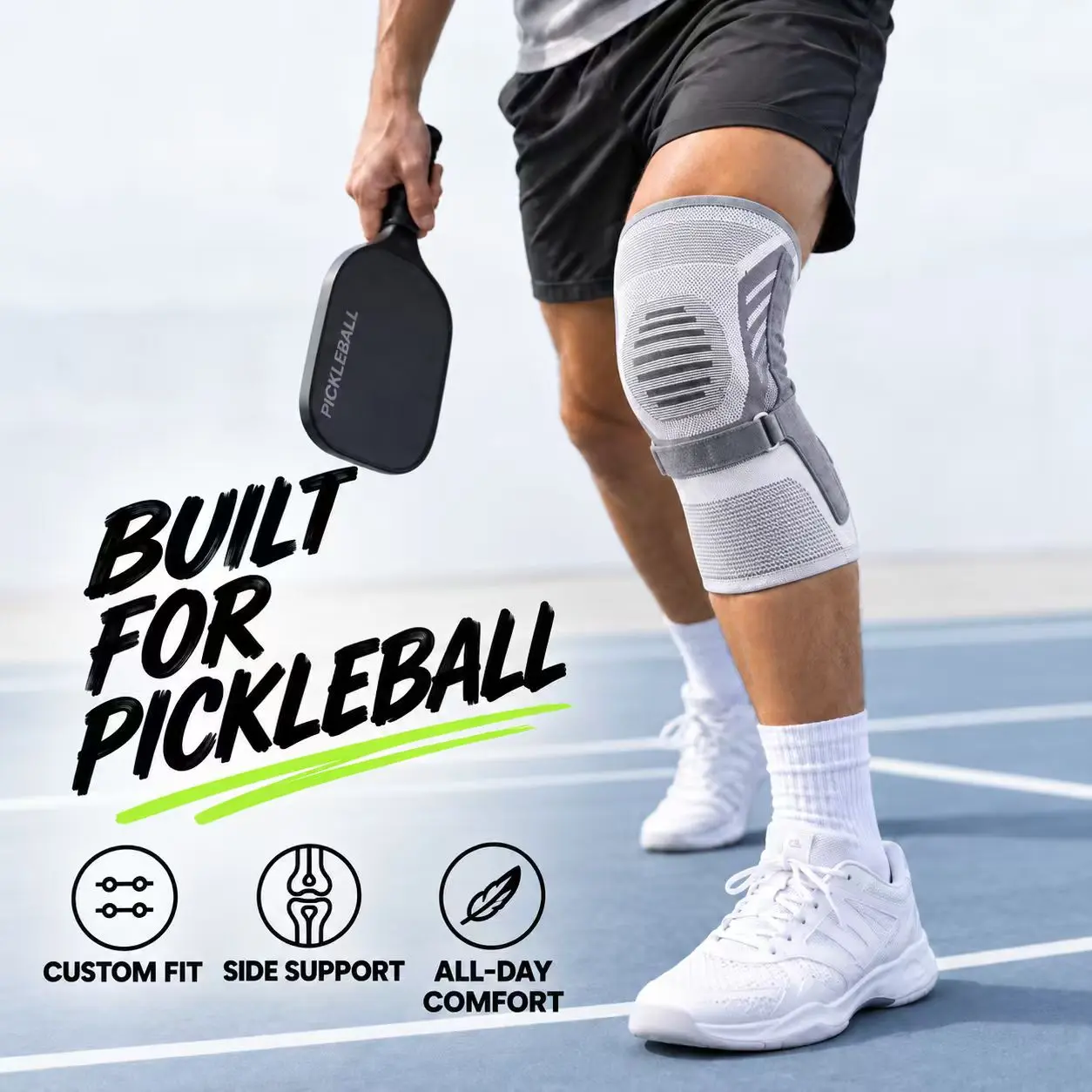 Sports Knee Brace with Adjustable Strap, Supportive Knee Sleeve with Side Support for Gym, Squats, Running and Daily Workouts