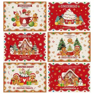 4/6pcs Christmas placemats, gingerbread man gingerbread house hot cocoa printed plate mats, Christmas party table decoration placemats, Christmas tree Christmas snowball snowman pattern table anti slip insulation mats, home kitchen table decoration, gifts