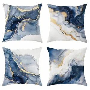 4PCS Marble Navy Blue Gold Polyester Throw Pillow Covers, Modern Abstract Minimalist Pillow Covers, Decorative Cushion Covers 45*45Cm/18"X18", Home Decorative Cushion, Suitable For Home Decoration, Without Pillow Insert