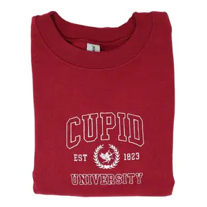 Cupid University Valentine's Day Embroidered Pullover Crewneck Sweatshirt - Classic Fit, Womenswear, Unisex, Cotton