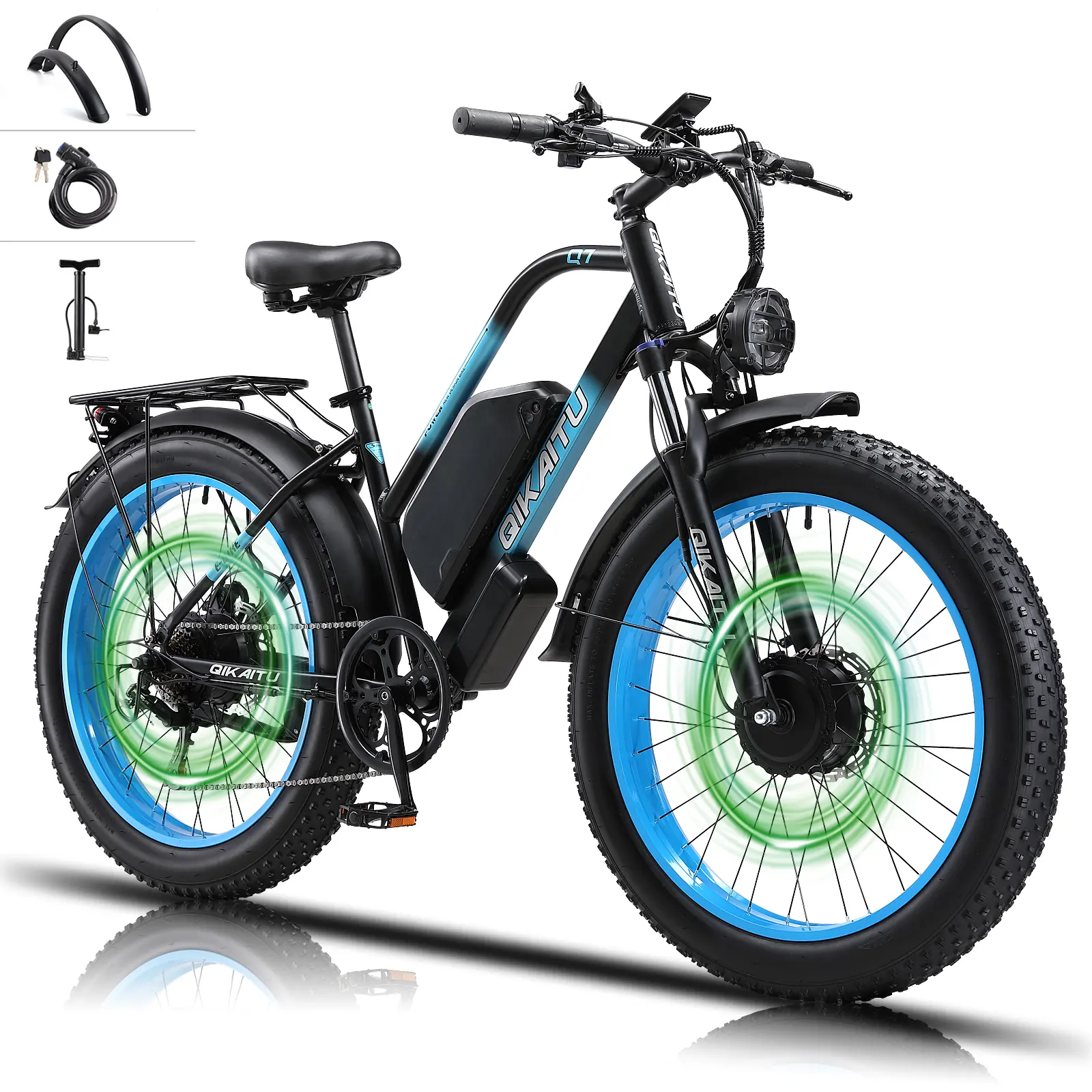 JESRIDER Q7 Adult Fat Tire Electric Mountain Bicycle - Tires, 48V23AH Detachable Lithium-Ion Battery, 2000W Brushless Motor (Dual Motor Peak 4000W), 35MPH, 50mi Range, LED Display Screen, 21 Gears, 37kg, 220kg Max Load, 24-Month Support