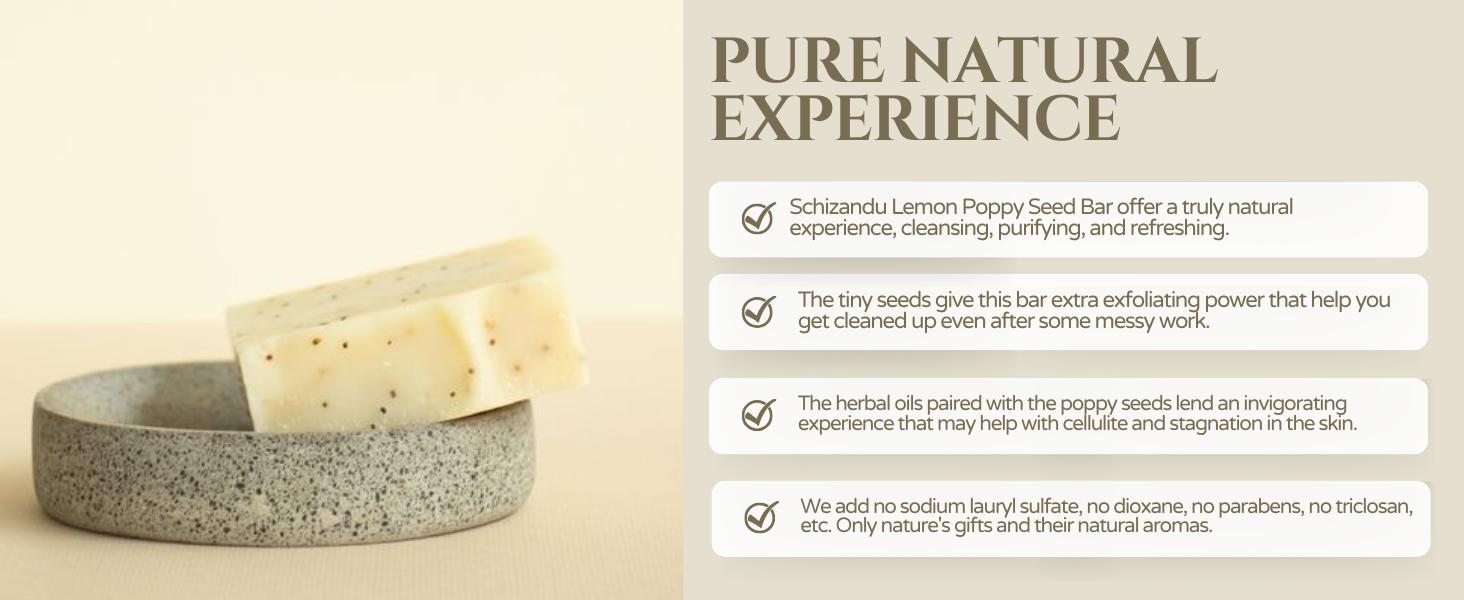 Lemon Poppy Seed Bar Soap, Organic Herbal Skin Cleanser Detox with Essential Oils