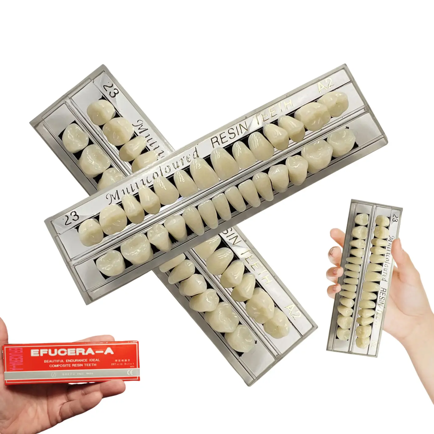 56Pcs A2 Shade Synthetic Resin False Teeth, 2 Sets Solid Upper & Lower Denture Teeth, Realistic Fake Tooth for Missing Tooth Repair, Dental Teaching Model, Halloween Horror Makeup & DIY Craft Props