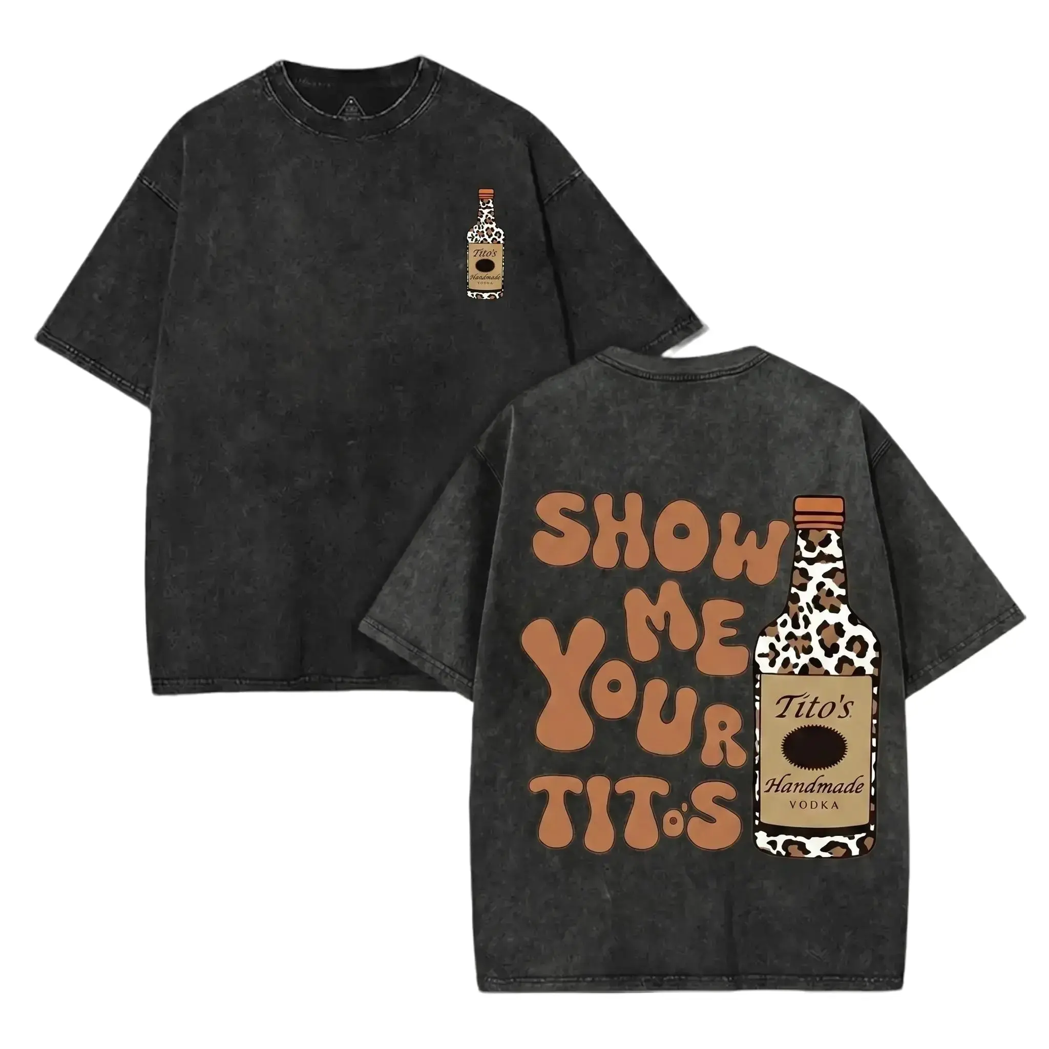 Men's Vintage Acid Wash Graphic T-Shirt, Funny "Show Me Your Tito's" Print, Oversized Breathable 100% Cotton Streetwear Top Casual Outfit,men's t shirts,graphic shirts,humor graphic tee,cotton graphic tees, funny graphic tee,vintage shirts