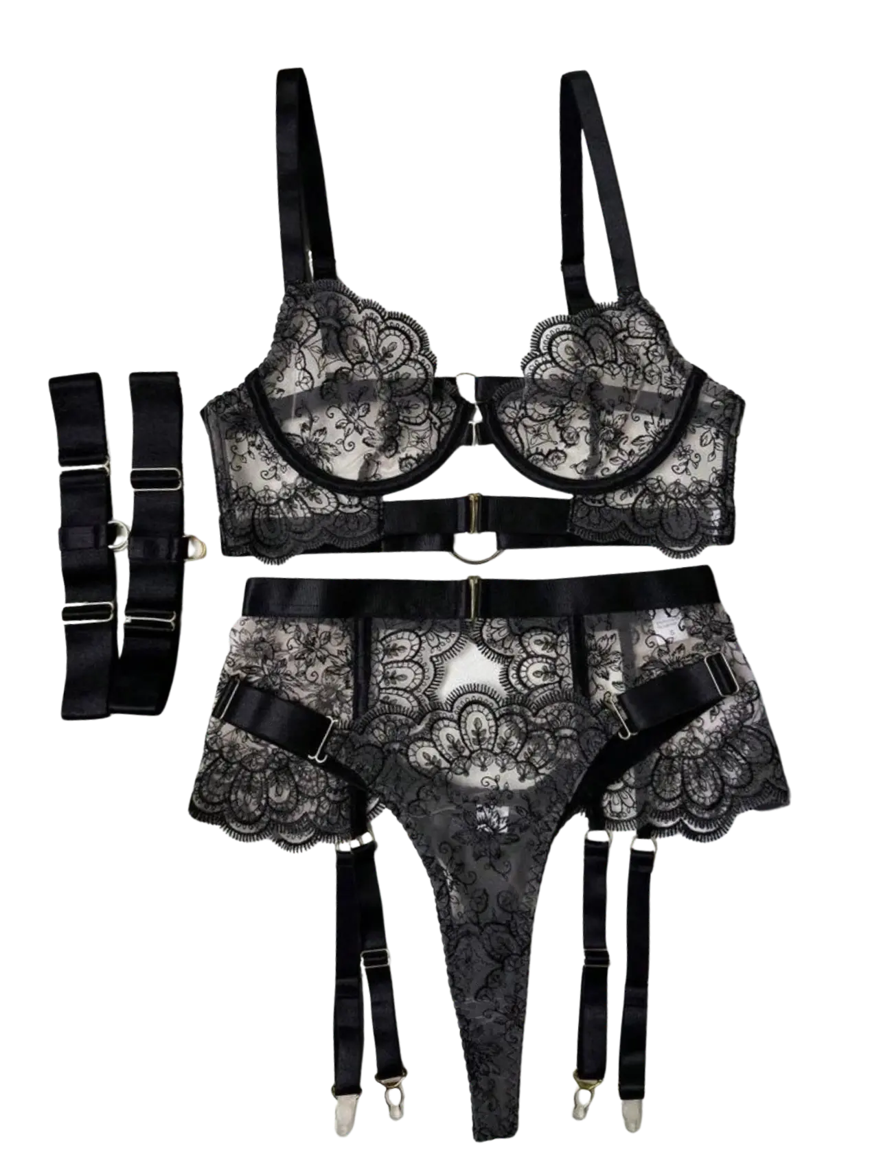 Noir Society Garter Set| Black Lace Lingerie Set| Monroe and Muse Chérie Collection