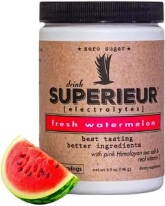 Superieur Electrolytes Watermelon 70 Servings - Natural Watermelon Flavor, Hydration Supplement with Acerola Berry Extract & ionic Trace Minerals - Drinks, Healthcare