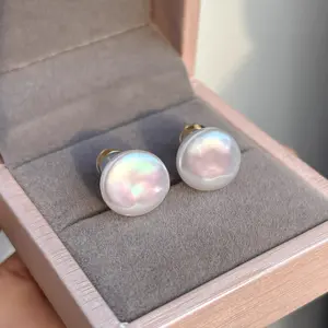 Natural freshwater pearl earrings button pearl earrings pure silver earrings fashionable, simple and noble