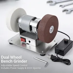 100W Mini Grinder 7-Speed 3000-6000RPM Electric Benchtop Sander with 2 Grinding Wheels for Metal Sharpening DIY