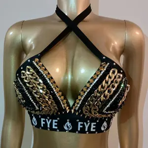 Exotic Dancewear: Black bra embellished with gold and black