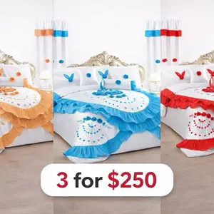 Luxury Floral Ruffle Bedding Set Bundle – 3 Colors (Gold, Blue, Red) | 3 for $250 Deal