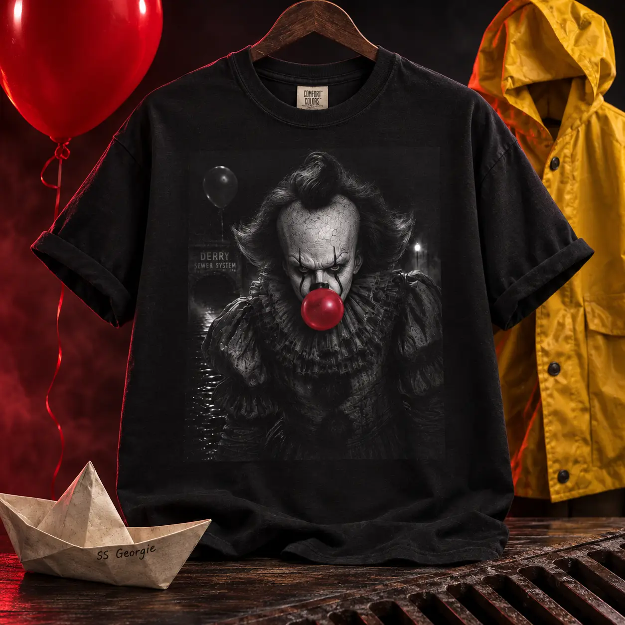Pennywise Bubblegum Shirt | Derry Horror Tee | Red Balloon Graphic Shirt | Stephen King Inspired Comfort Colors Tee