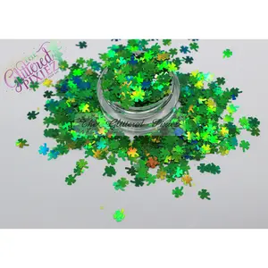 Shimmering shamrocks! Green holographic Four leaf clover glitter!