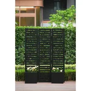 51x70x31 Inch Freestanding 3‑Panel Metal Garden Divider, Privacy Screen Built‑in Raised Planter Boxes with 4 Self‑Draining Beds, Perfect for Patio, Deck and Yard Outdoor Partitioning