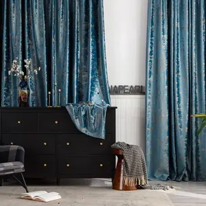 European Luxury Style Super Soft Luxury Stamping Golden Blackout Curtains Energy Efficient Drapes for Living Room Bedroom