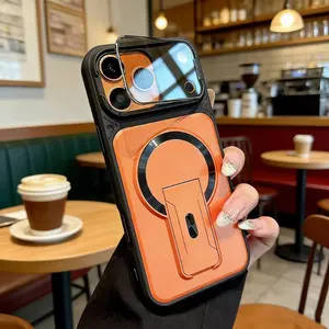 Fashion Invisible Kickstand Magnetic Case for iPhone 17 Pro Max 16 15 14 Plus 13 12 11 Pro Max Wireless Charge Cover With Lens Protector