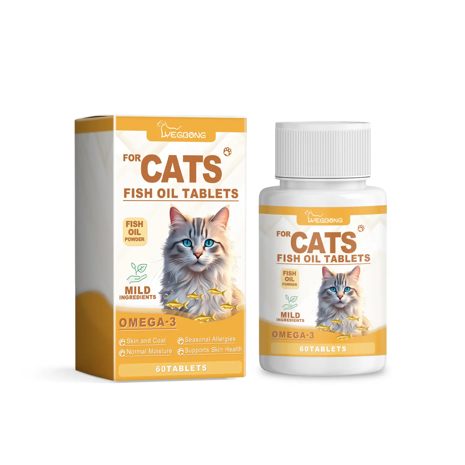 Yegbong Cat Multivitamin Fish Oil Tablets, Skin & Coat Care Supplement for Nourishing Dry Skin and Promoting Shiny Fur, Skin Health, Immunity Boost