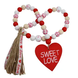 Valentine's Day hemp rope tassel beaded wooden bead wreath beaded DIY accessories home pendant