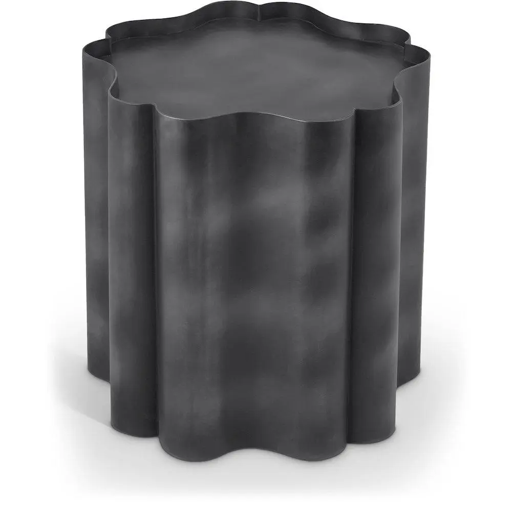 Contemporary Eloise Black Iron End Table with Antique Finish, Indoor Furniture for Living Room Bedside Use
