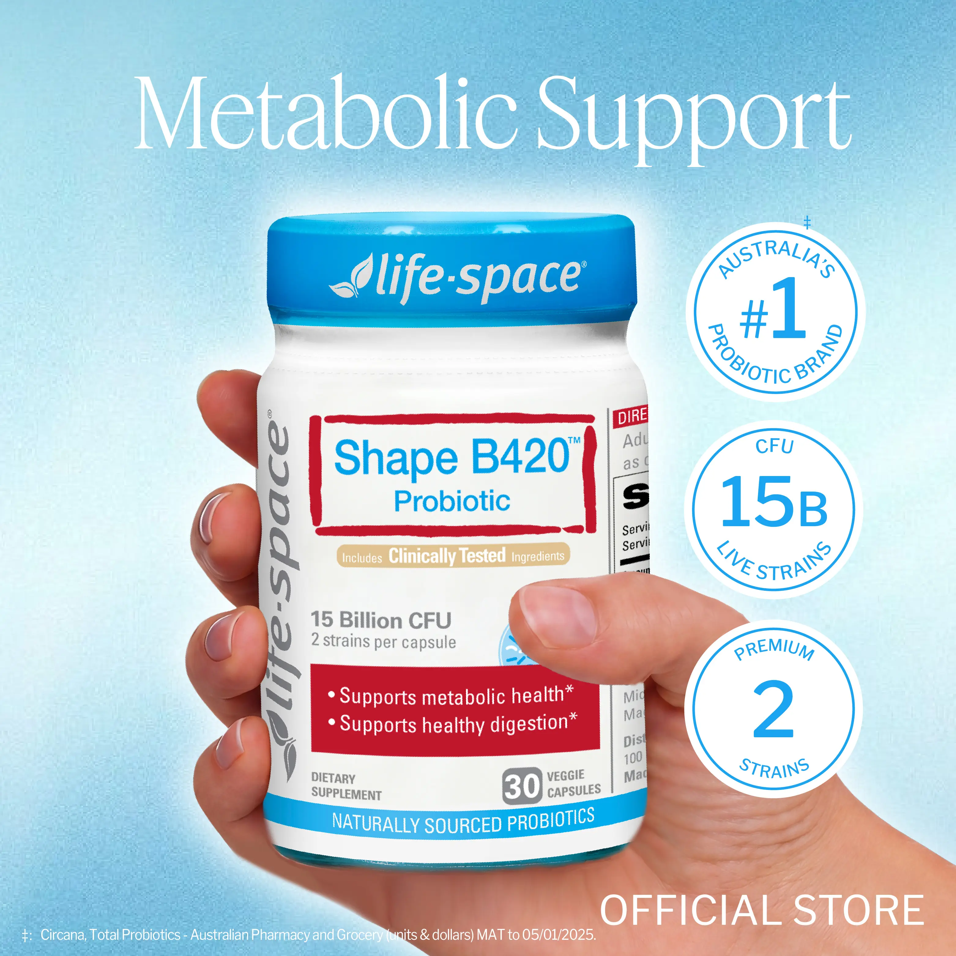 【NEW】Life Space Probiotic Veggie Capsules B420 - 15 Billion CFU, Digestion & Metabolism Support, Healthy Gut, 2 Strains