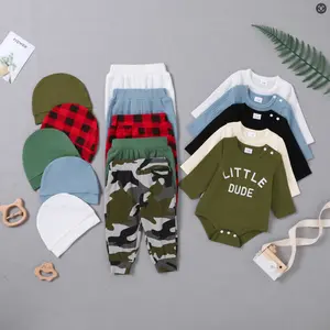 Baby Boy Clothes Newborn Infant Boy Outfits 3PCS Letter Print/Solid Color Rompe Pants Hat Fall Winter Clothing 0-18M