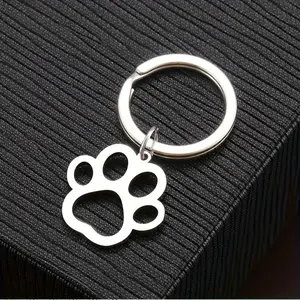 Dog Paw Print Stainless Steel Keychain