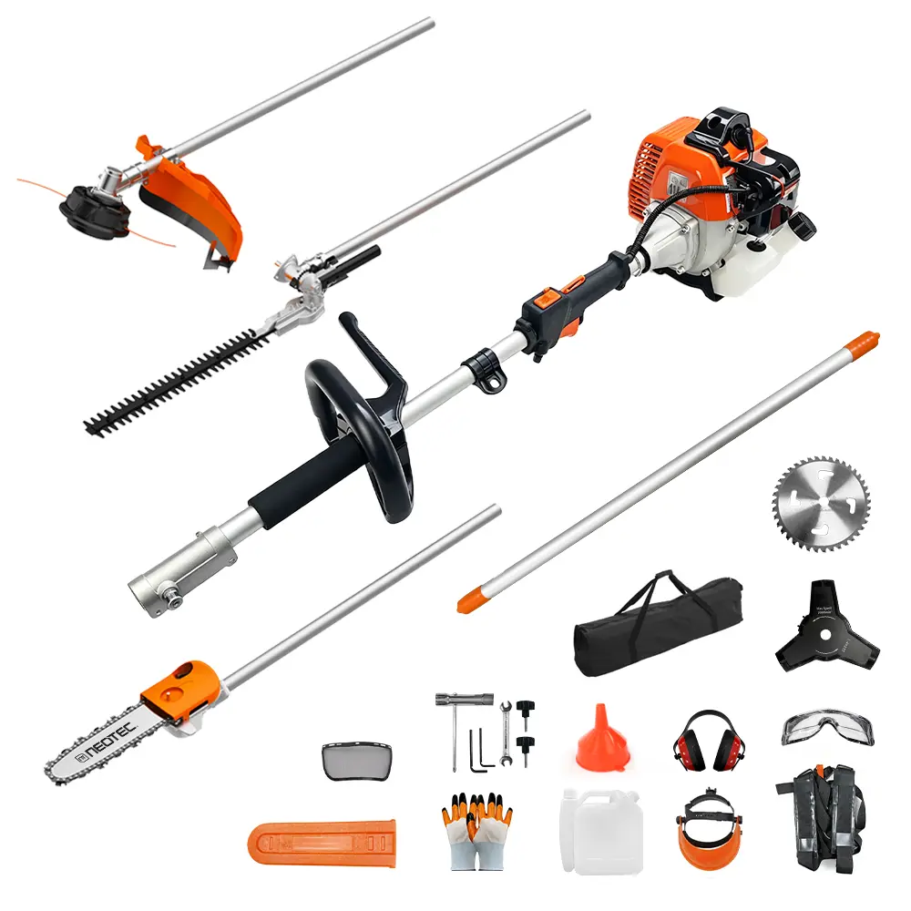 NEOTEC 52cc 6-in-1 Multi-Functional Trimming Tools Set, Hedge Trimmer, Grass Trimmer, Brush Cutter & Pole Saw with Extension Pole for Lawn Care and Yard Maintenance
