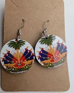 Haitian Coats of Arms Round Earrings