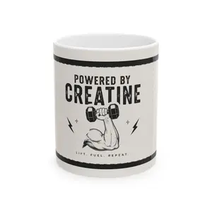 Creatine-Powered Ceramic Coffee Mug, 11oz Glossy Fitness Drinkware, Shelf-Safe Washable Kitchenware Cup