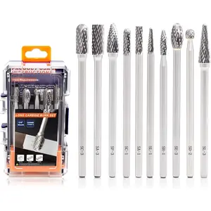 10 count Long Carbide Burr Set, 1/4" Shank, 3.94" L,   Bits Rotary Rasp Attachment, for Grinding Metal, Steel, Cast Iron, , Cylinder , Engine Work & Tight Area