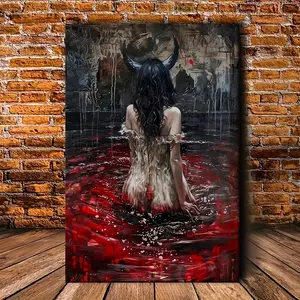 Gothic Demon Girl Canvas Wall Art - Vintage Rustic Decor with  , Ideal for Home, Bedroom, Office, or Dorm Room Decor, Gothic Home Decor