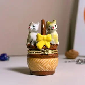 Adorable Cats in Basket Trinket Box