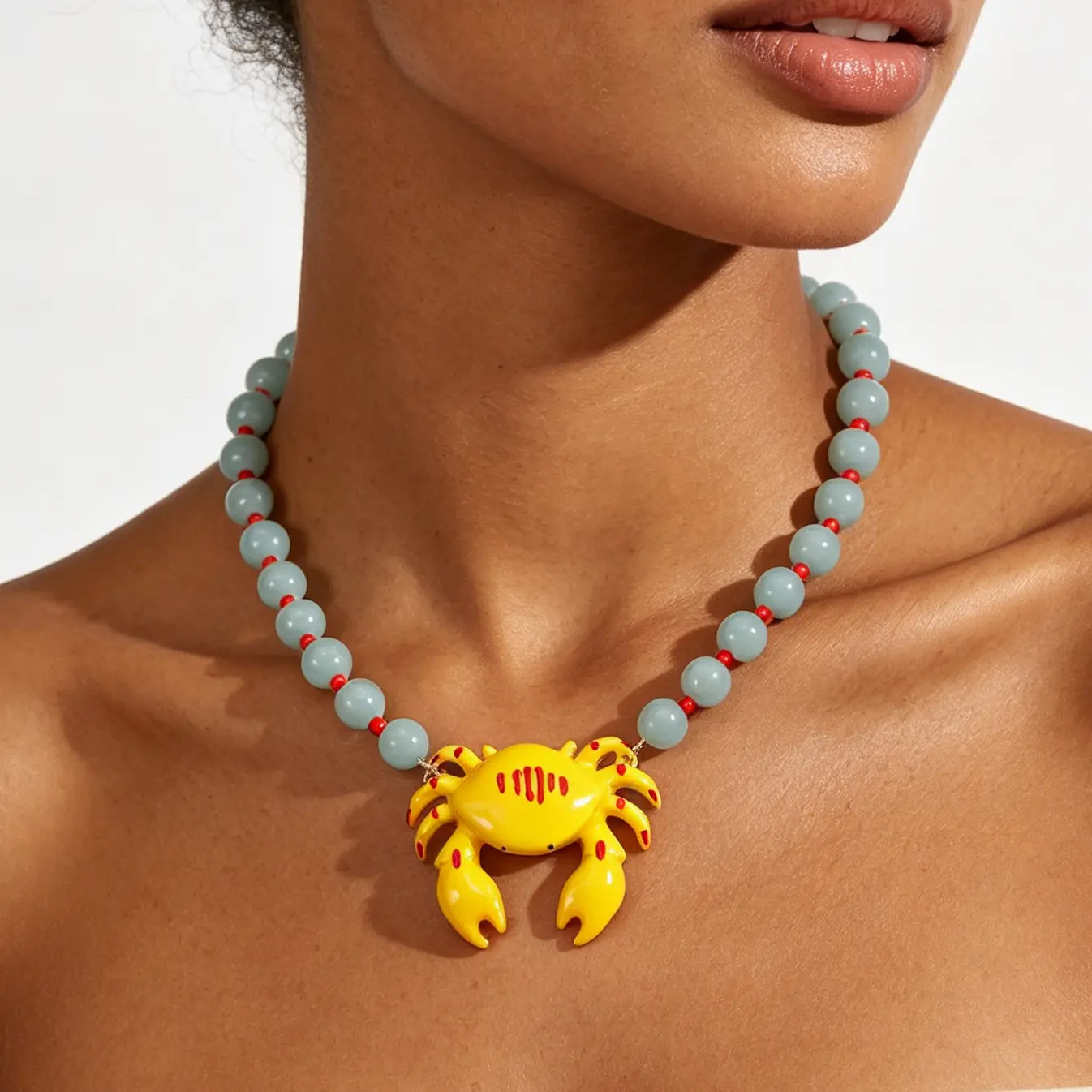 Exaggerated Summer Ocean Vacation Beaded Necklace, Hand Woven Crab Pendant Layered Statement Jewelry For Women Beach Holiday birthstones Bubble Initial y2k accessories opalite day gift summerwins streetwear collars dainty heart name rust prevention
