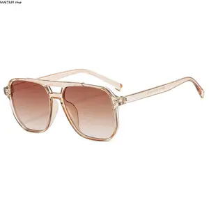 4 Pack Retro Aviator Sunglasses for Women Men, Double Bridge Square Frame, UV400 Protection, Gradient Lenses for Driving, Beach & Daily Street Style